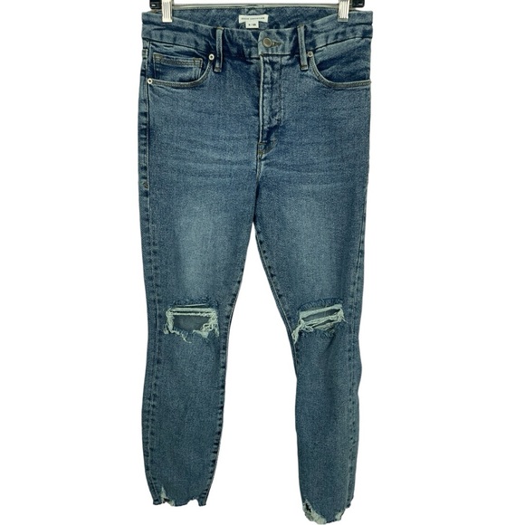 Good American Good Waist Crop Chewed Hem Jeans in Blue799 6/28 - Picture 3 of 7